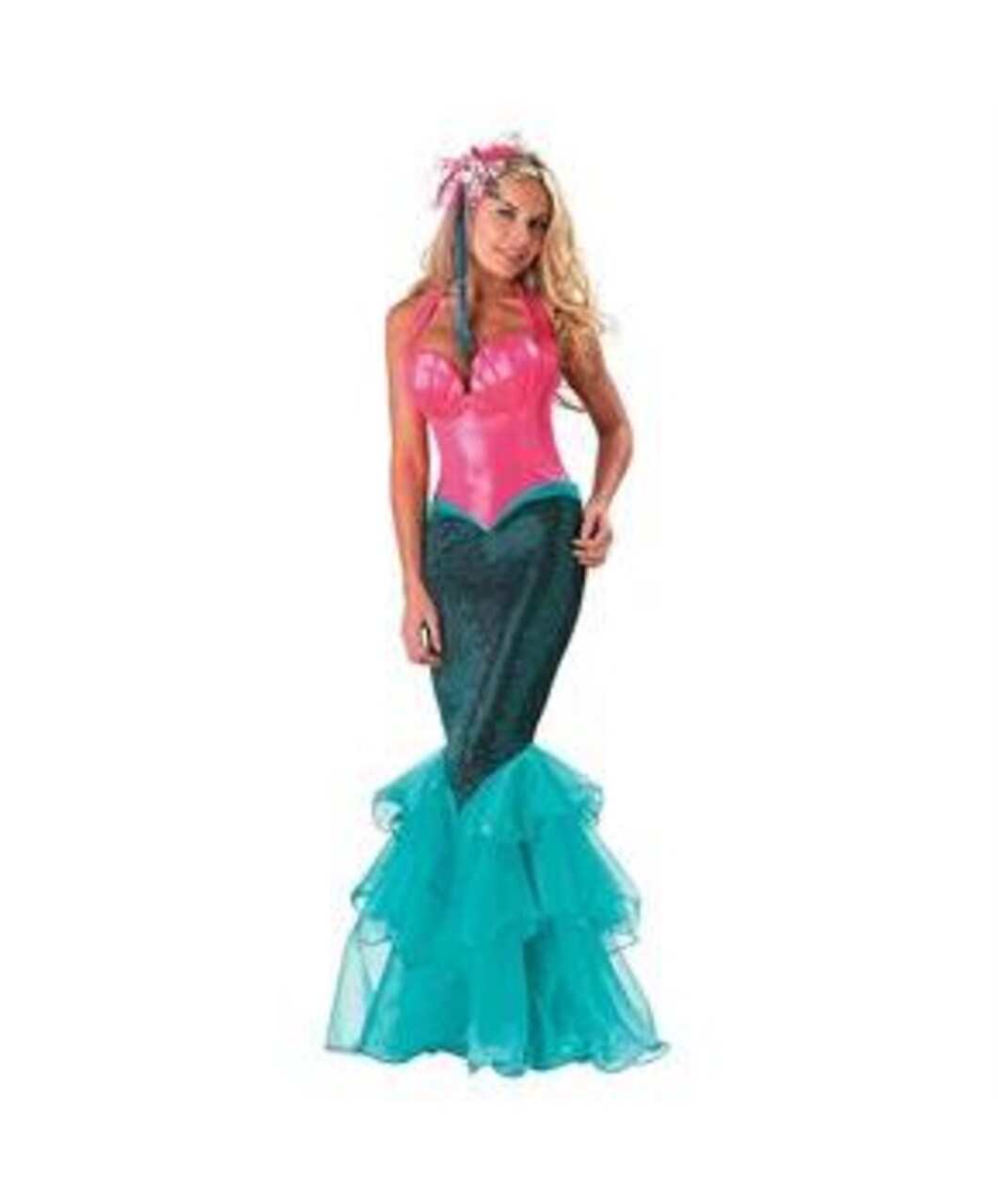 Women's Mermaid Costume Fitted Shimmer Corset Gown with Sequin Skirt and Starfish Headpiece
